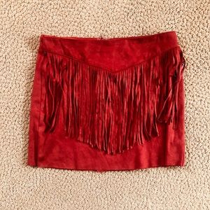 Dark red fringe skirt